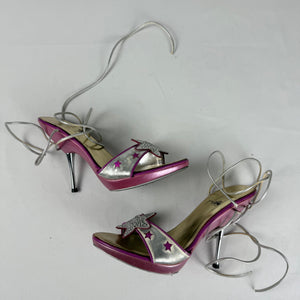Silver & pink stars lace up heels (36)