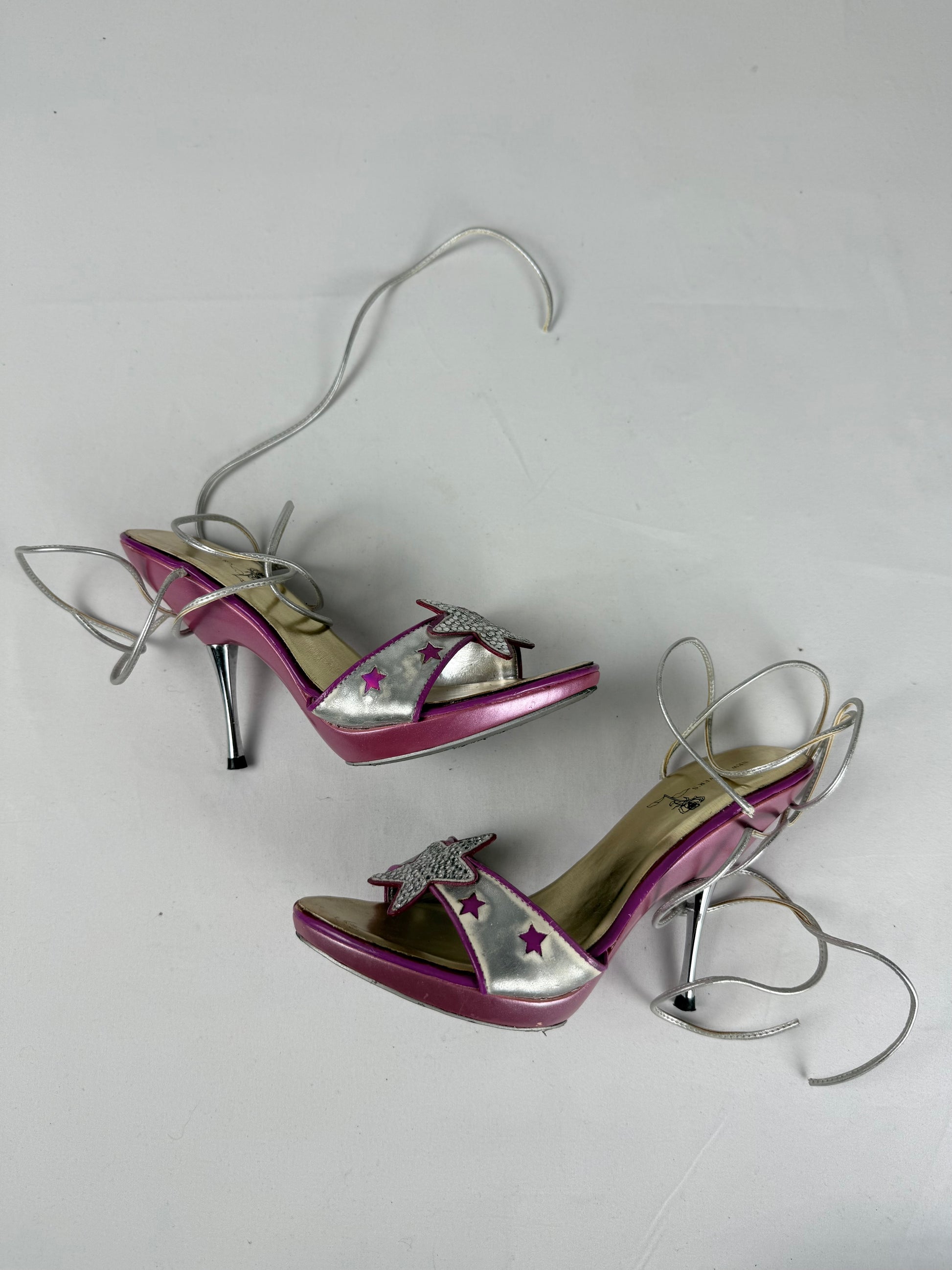 Silver & pink stars lace up heels (36)