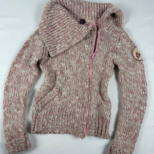 Pink zip up wool high neck jumper (S)