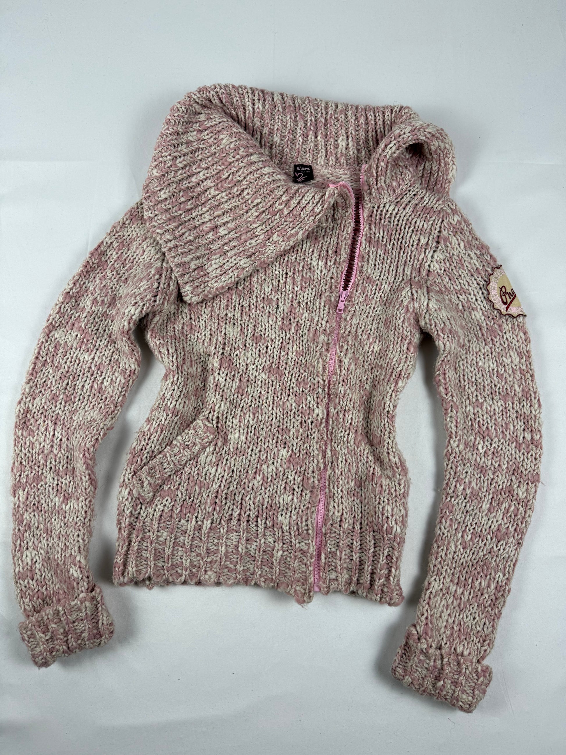 Pink zip up wool high neck jumper (S)