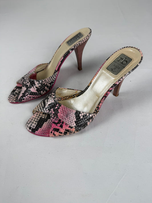 Pink snake print mules heels (38)