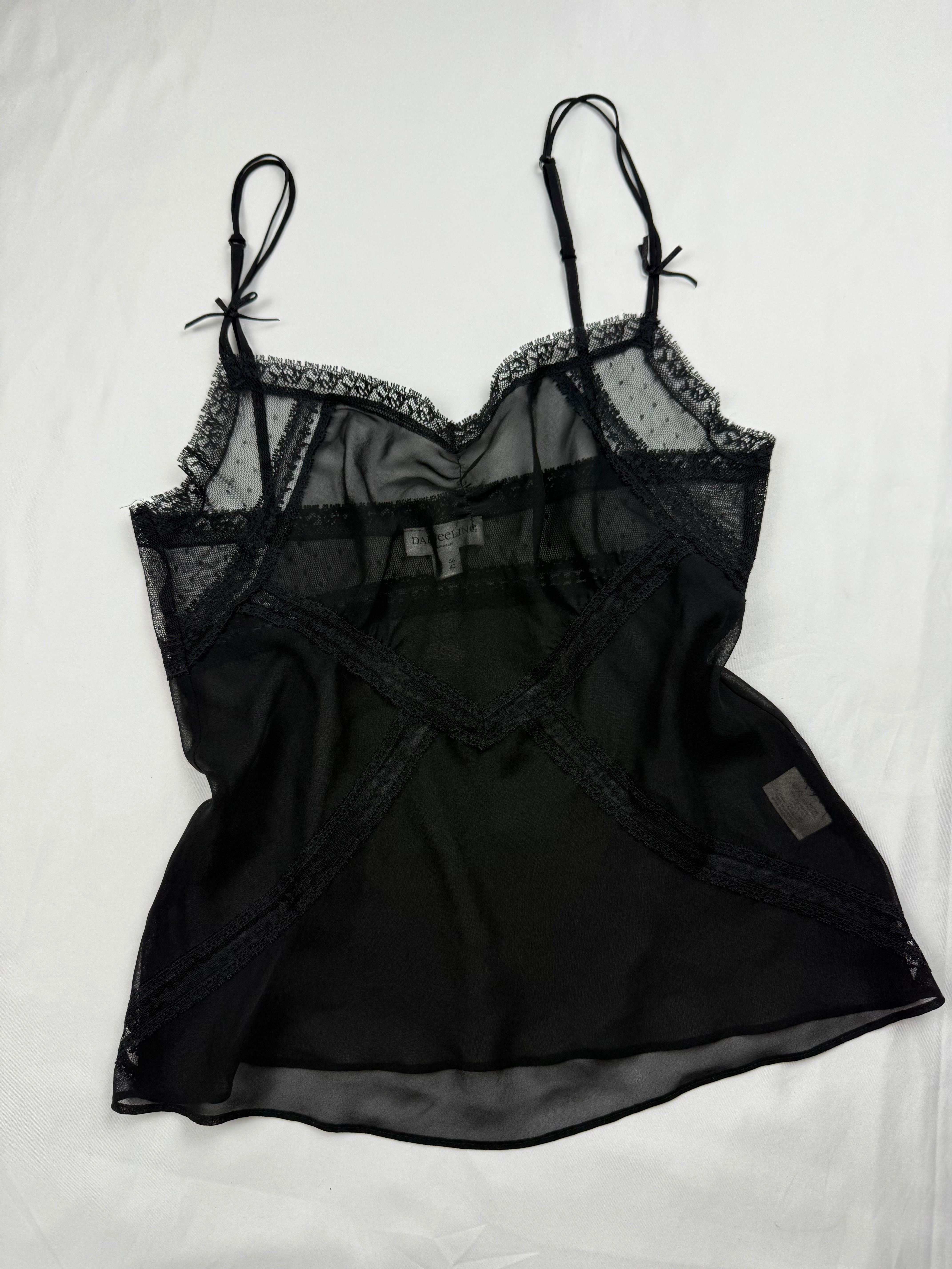 Black mesh babydoll cami top (S)