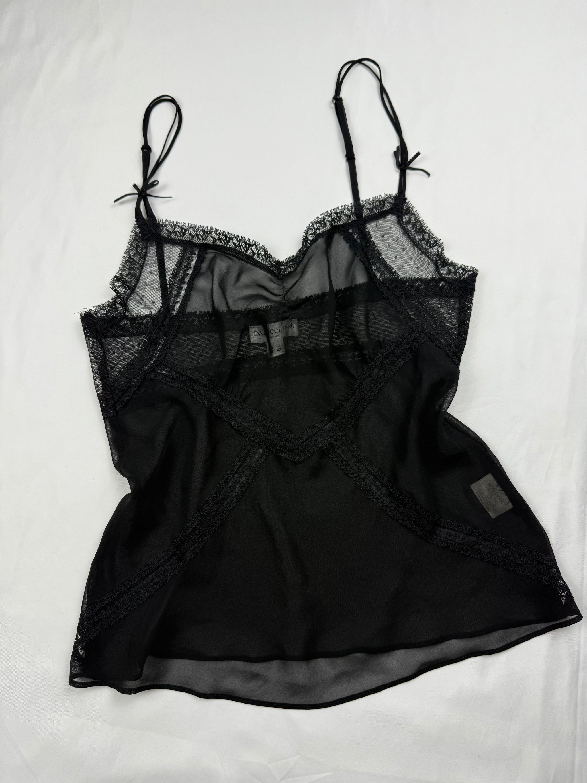 Black mesh babydoll cami top (S)