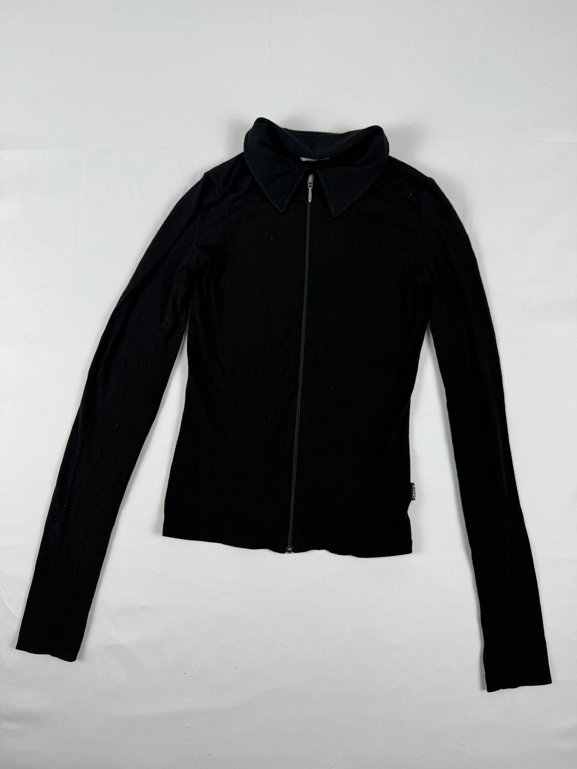 Black zip up tight fit long sleeves top (S)