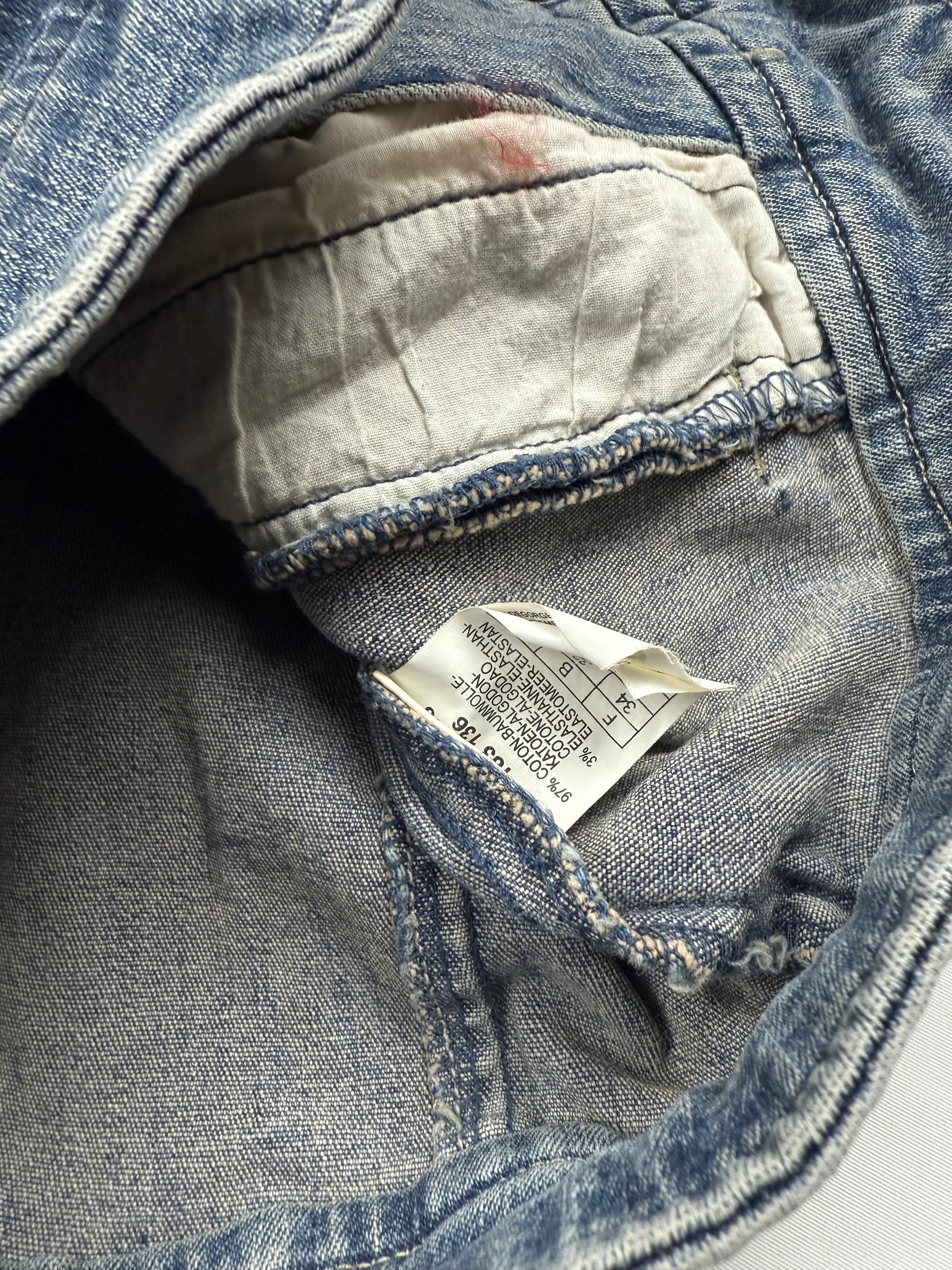 Blue denim zip up biker jacket (S)