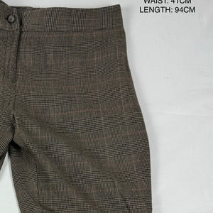 Beige check print low waist flare office pants (L)
