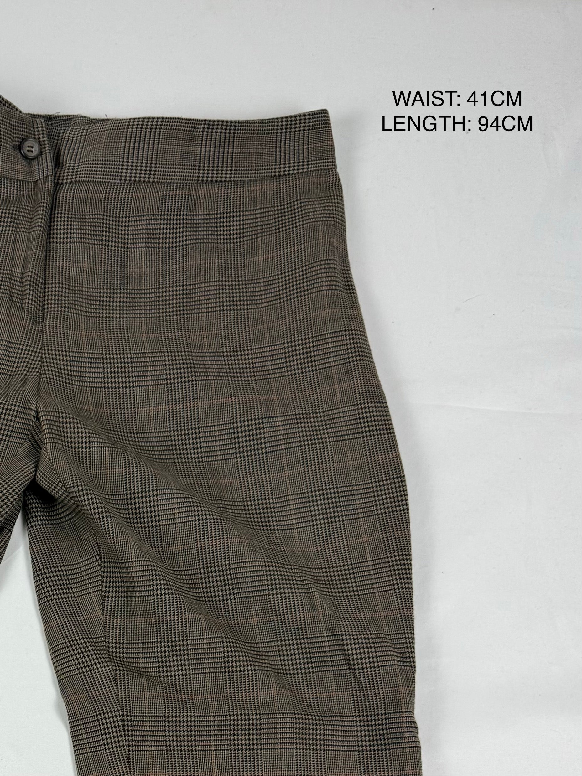 Beige check print low waist flare office pants (L)
