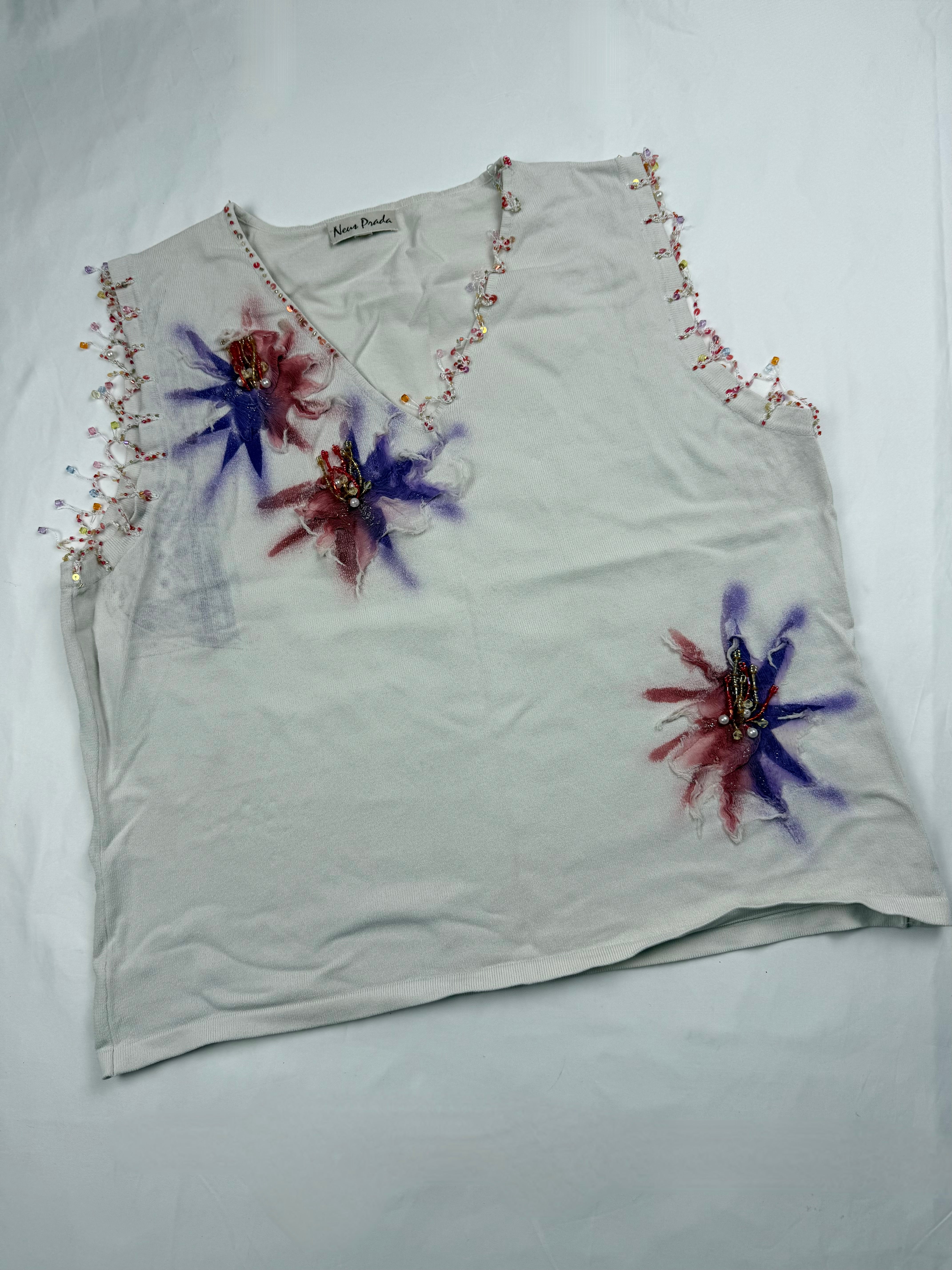 White floral pearls tank top (XL)