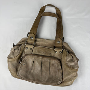 Beige real leather shoulder bag (30x20cm)