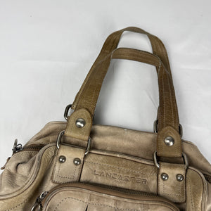 Beige real leather shoulder bag (30x20cm)