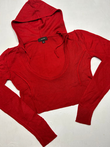 Red crop knitted hoodie jumper (XS/S)