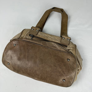 Beige real leather shoulder bag (30x20cm)