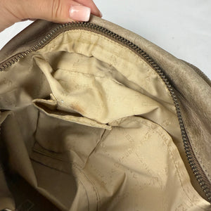 Beige real leather shoulder bag (30x20cm)