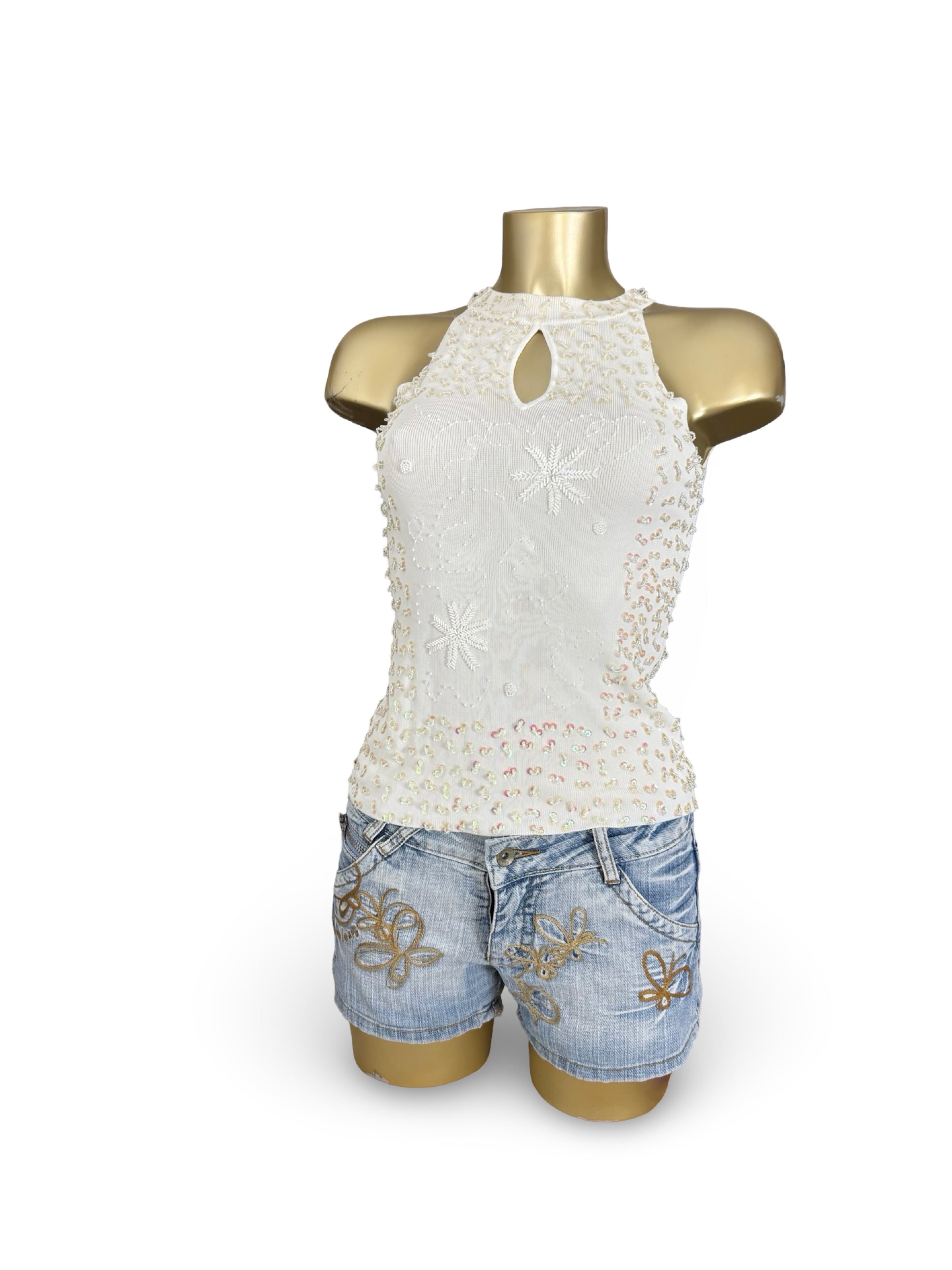 White sequins summer top (S/M)