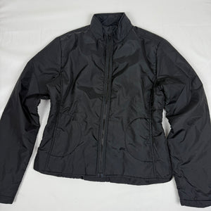Black lightweight puffer tight fit zip up jacket (L)