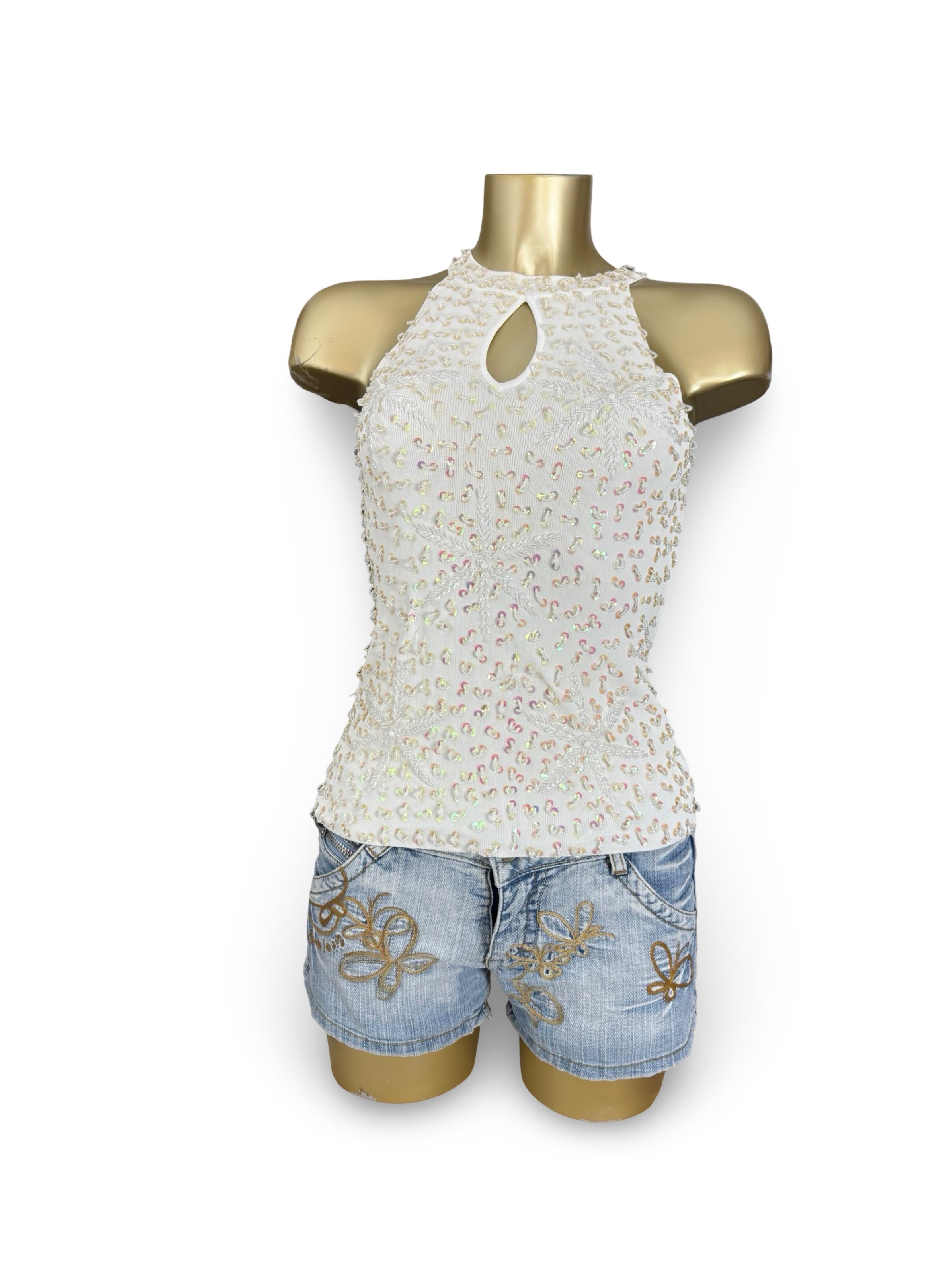 White sequins summer top (S/M)