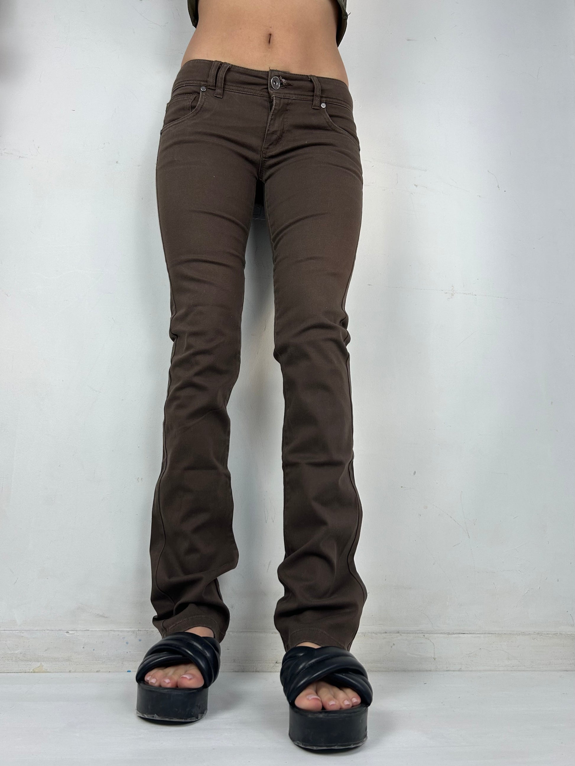 Brown low waist denim straight legs pants (S)