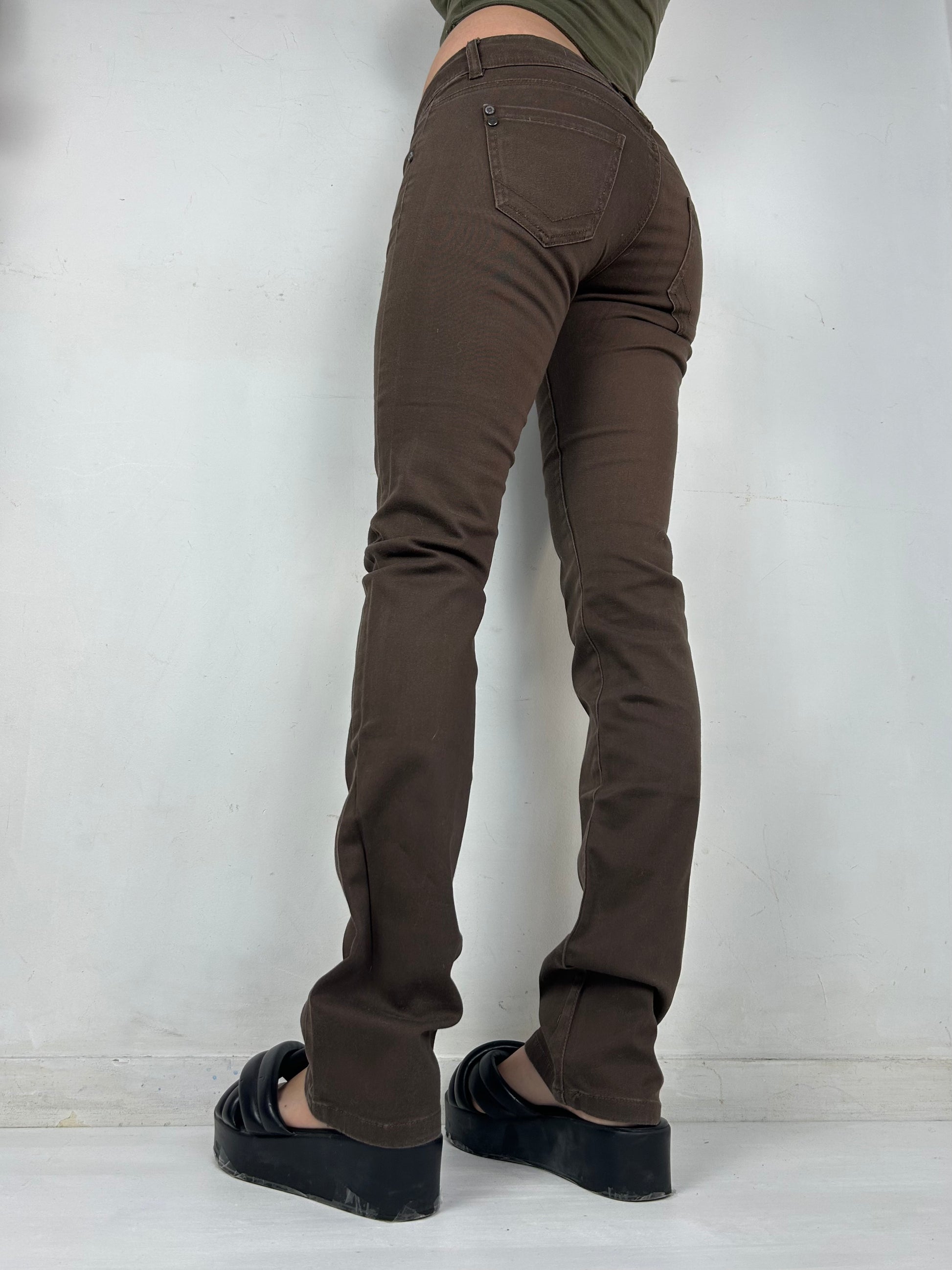 Brown low waist denim straight legs pants (S)