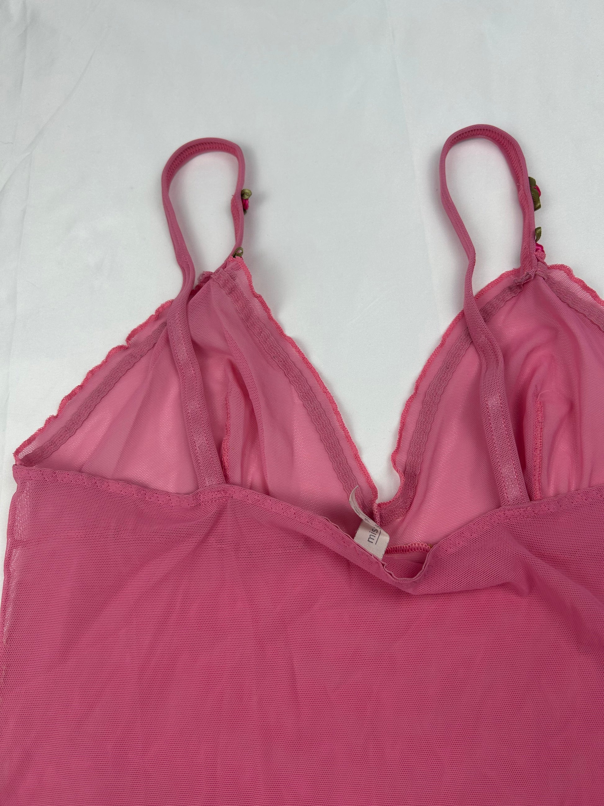 Pink mesh floral cami top (M)