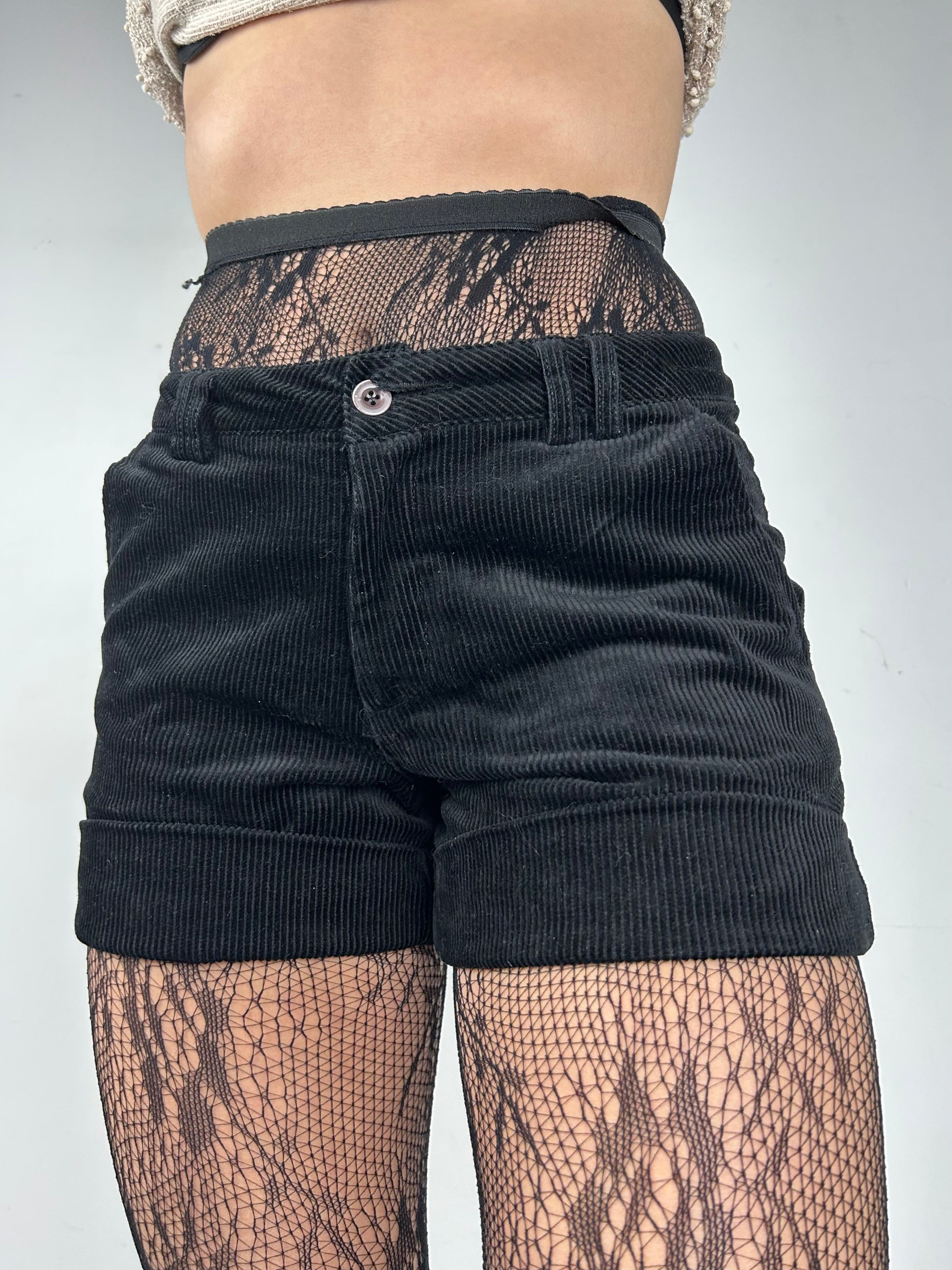 Black velvet ribbed low rise mini short (S)