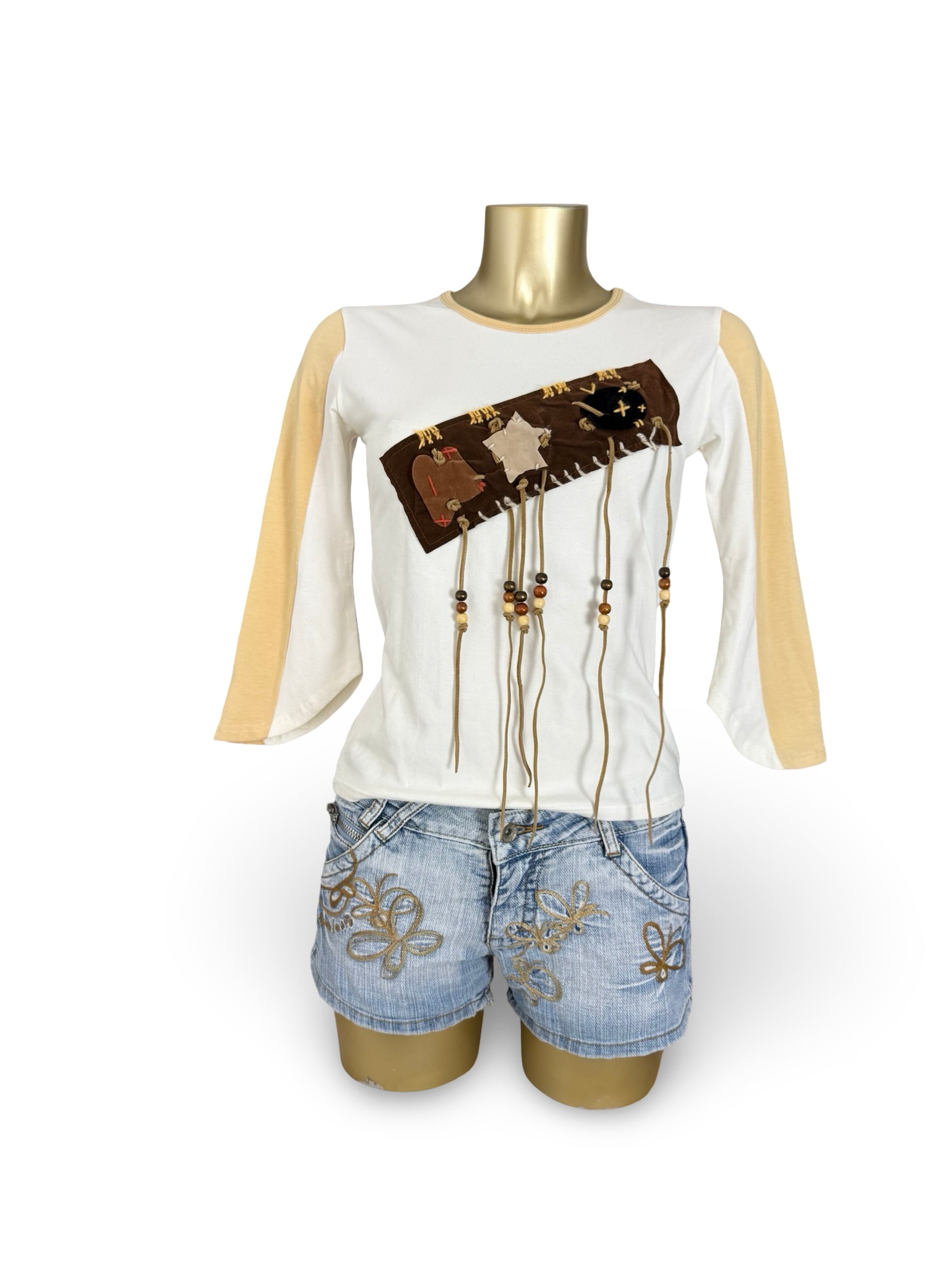 White embroidered cotton 3/4 long sleeves top (S/M)