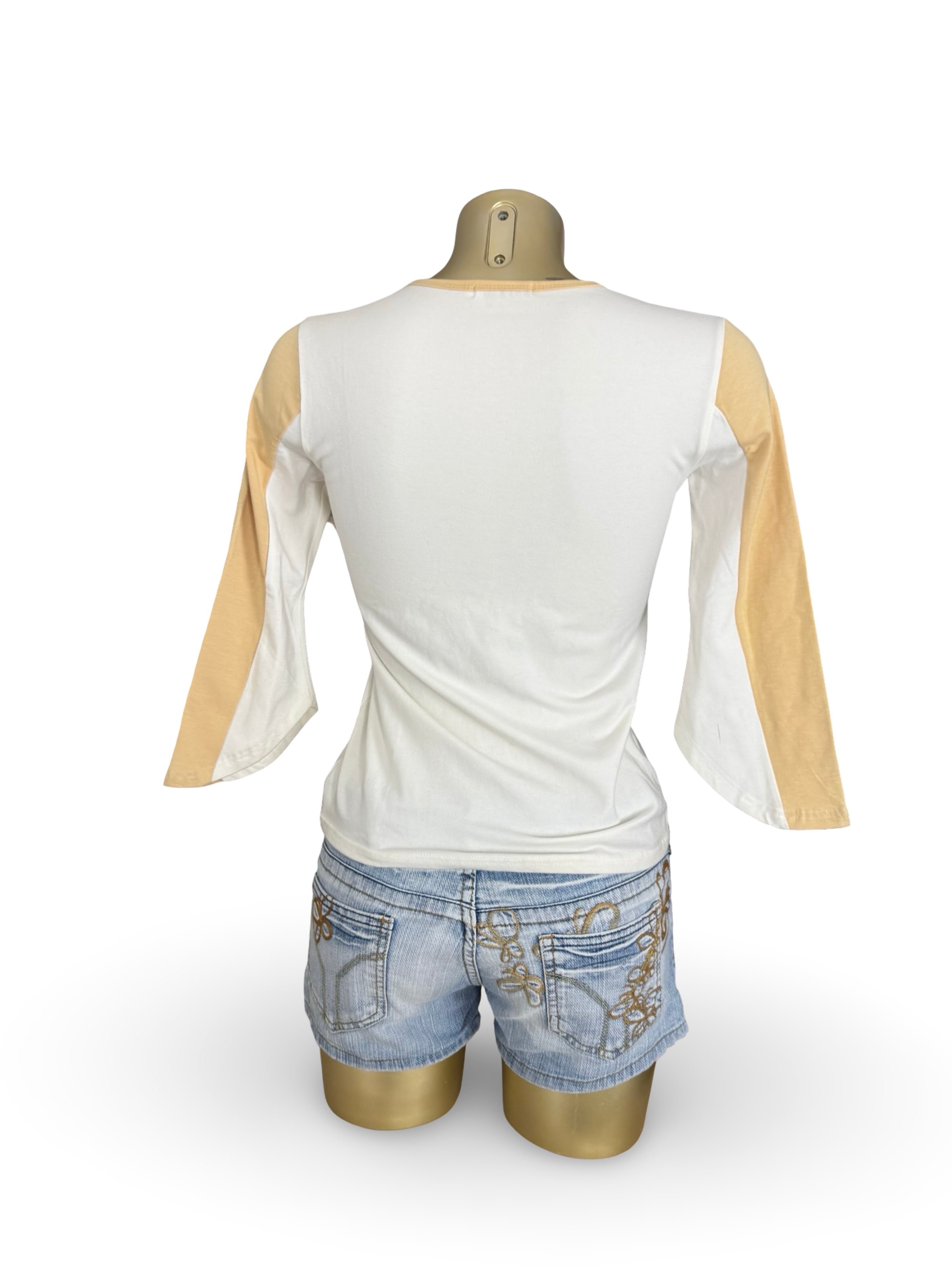 White embroidered cotton 3/4 long sleeves top (S/M)