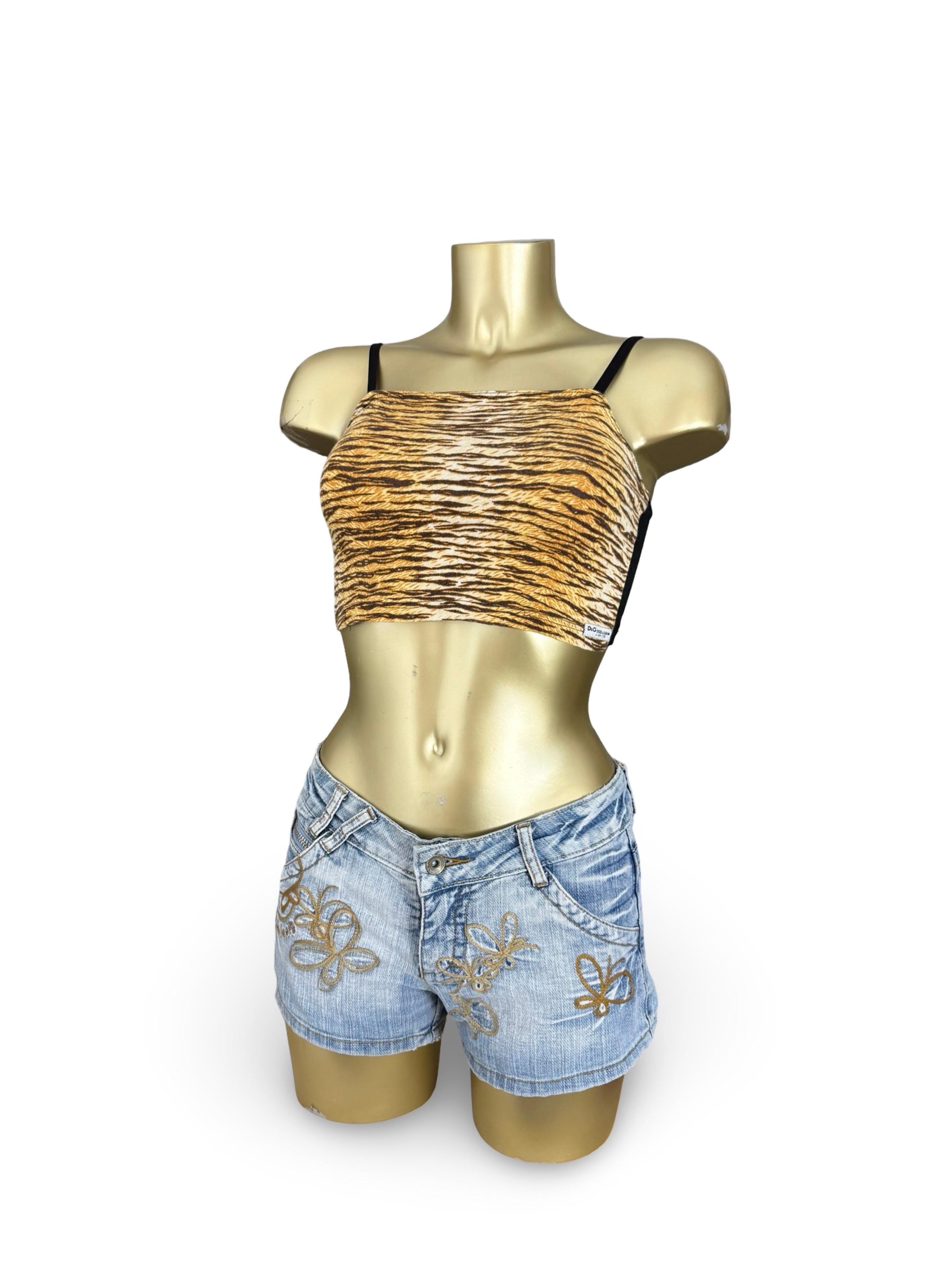 Beige animal print cotton crop cami top (XS/S)