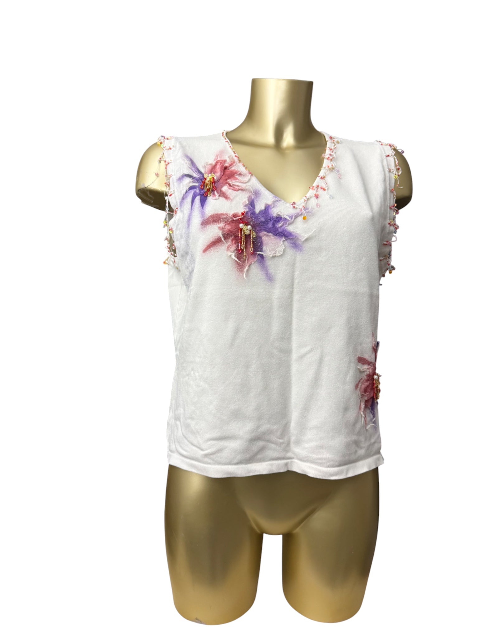 White floral pearls tank top (XL)