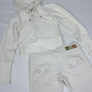 White cotton zip up tight fit hoodie + capri pants set (S)