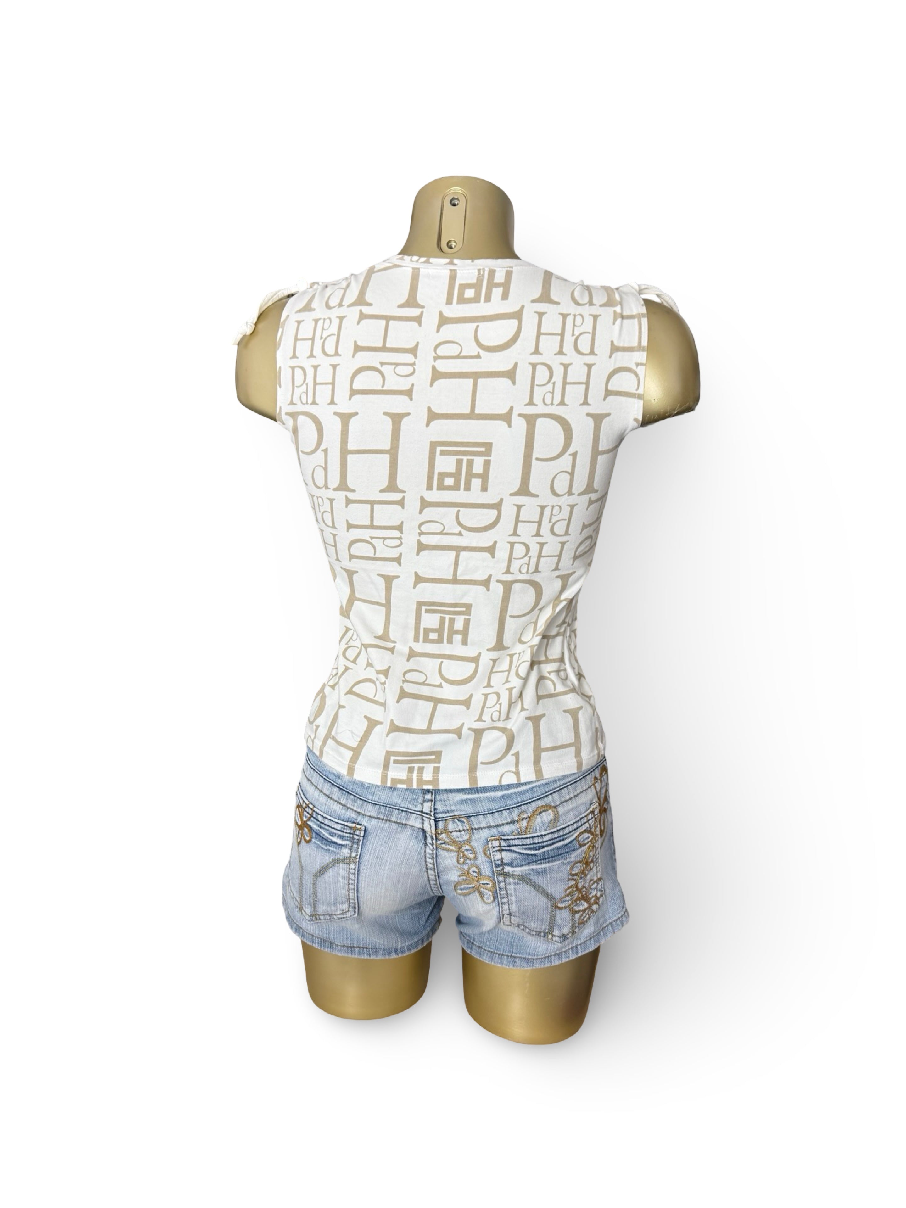White graphic ruched tight fit top (S)