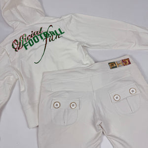 White cotton zip up tight fit hoodie + capri pants set (S)