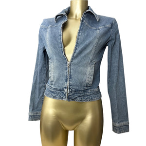 Blue denim zip up biker jacket (S)