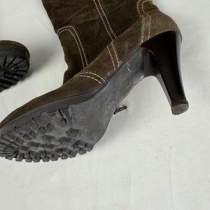 Khaki suede leather heels knee high boots (39)