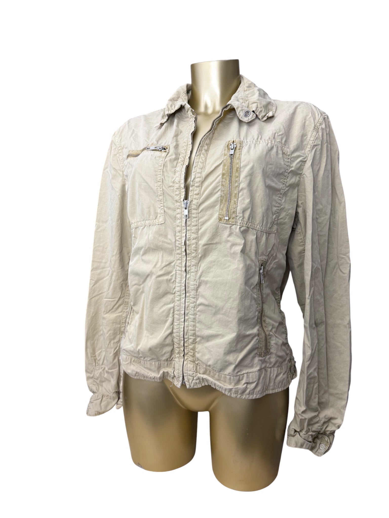 Beige 100% cotton zip up biker jacket (L)