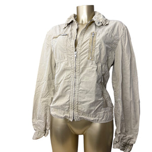 Beige 100% cotton zip up biker jacket (L)