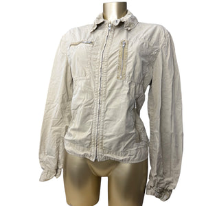 Beige 100% cotton zip up biker jacket (L)