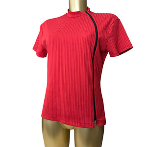 Red ribbed zip up tee (L)