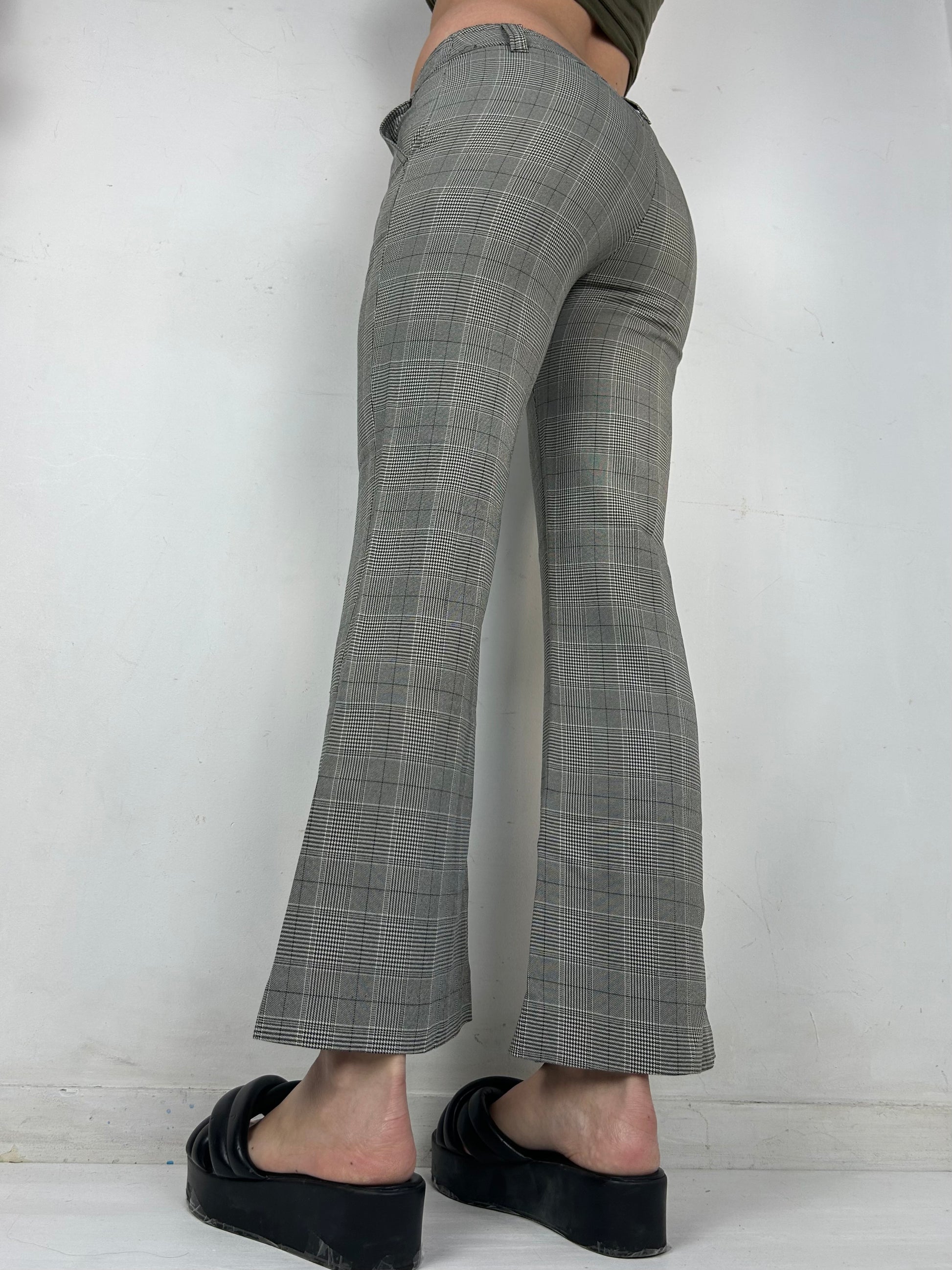 Grey check print low waist office flare pants (XS/S)