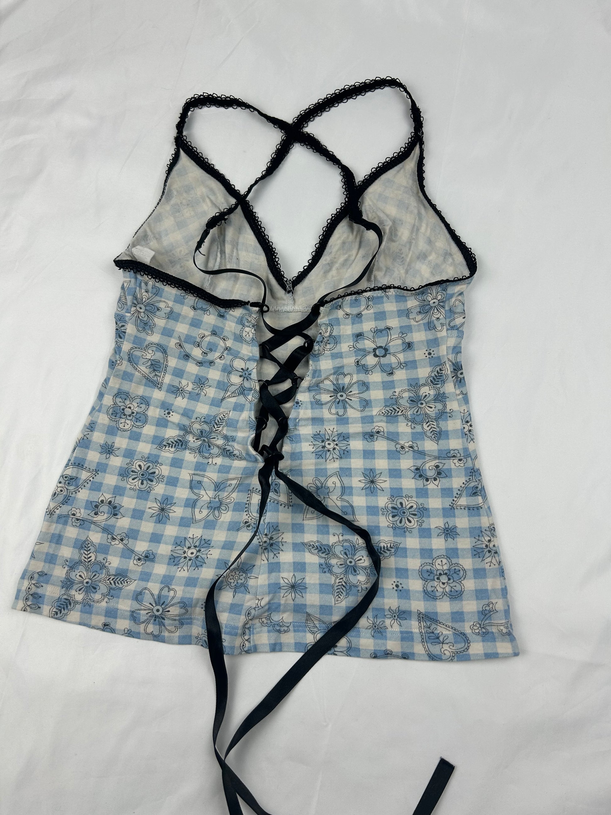 Baby blue lace up cami top (S)