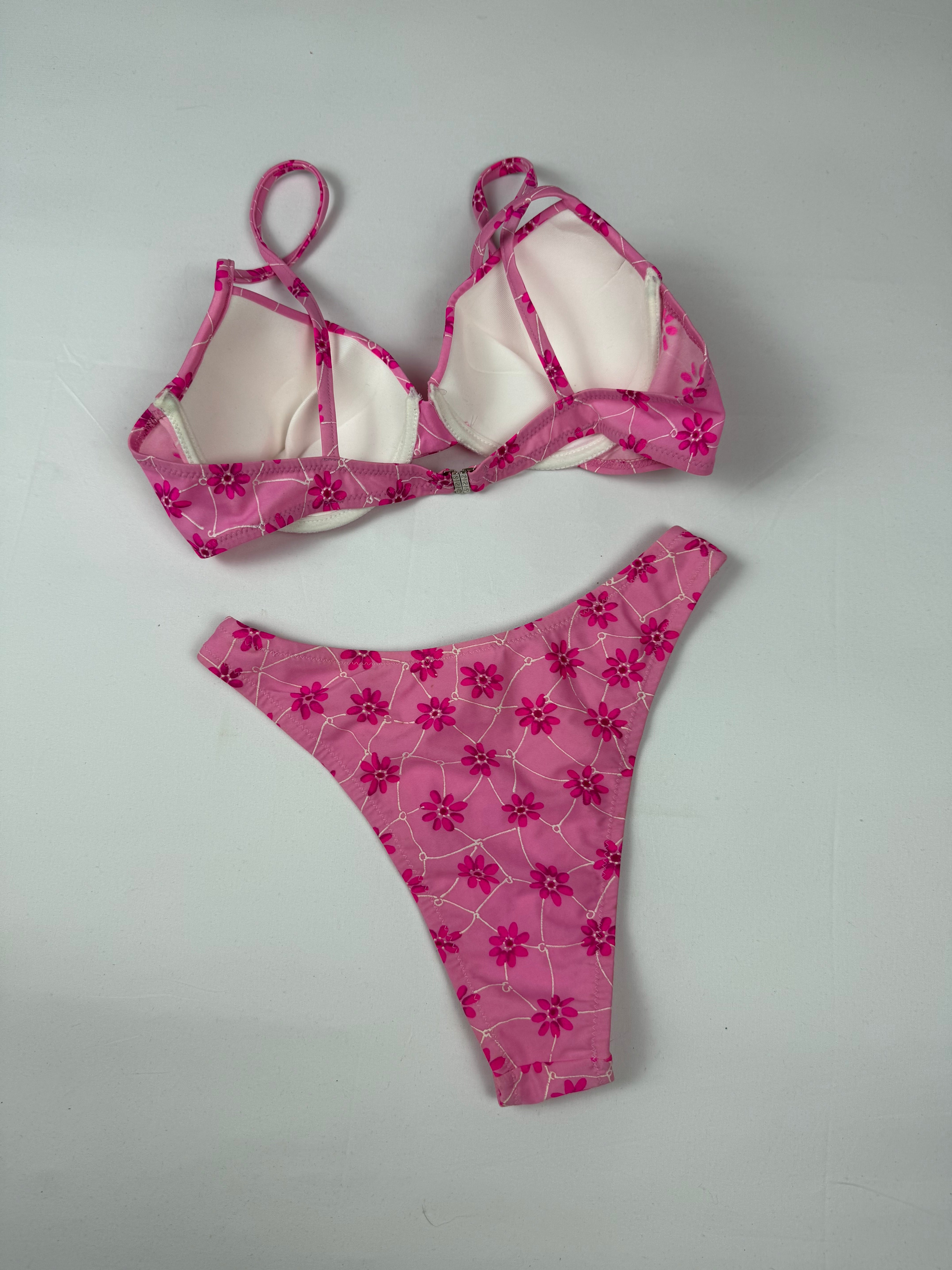 Pink floral low rise bikini set (S/M)