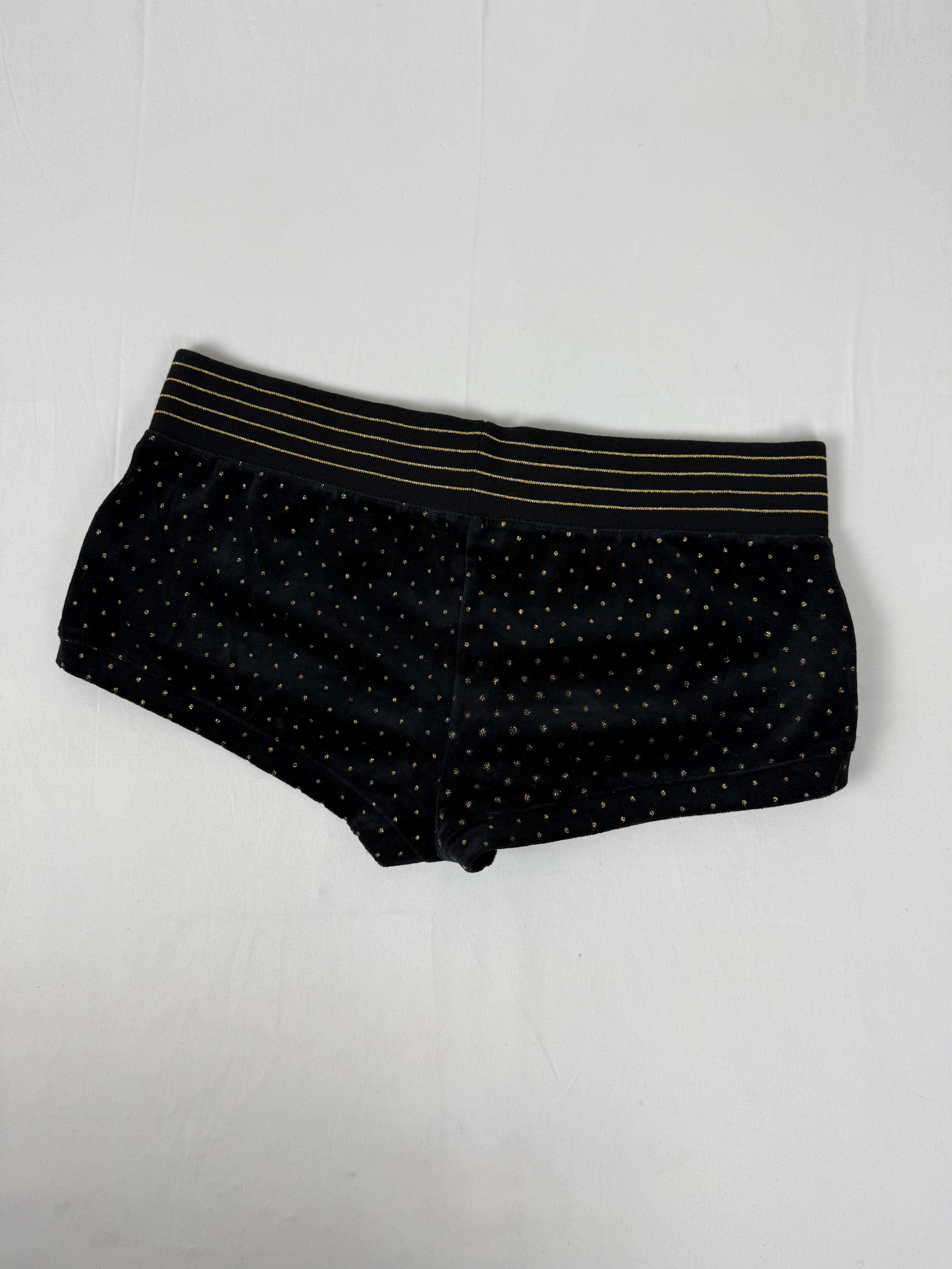 Black velvet polka dots low rise mini short (L)