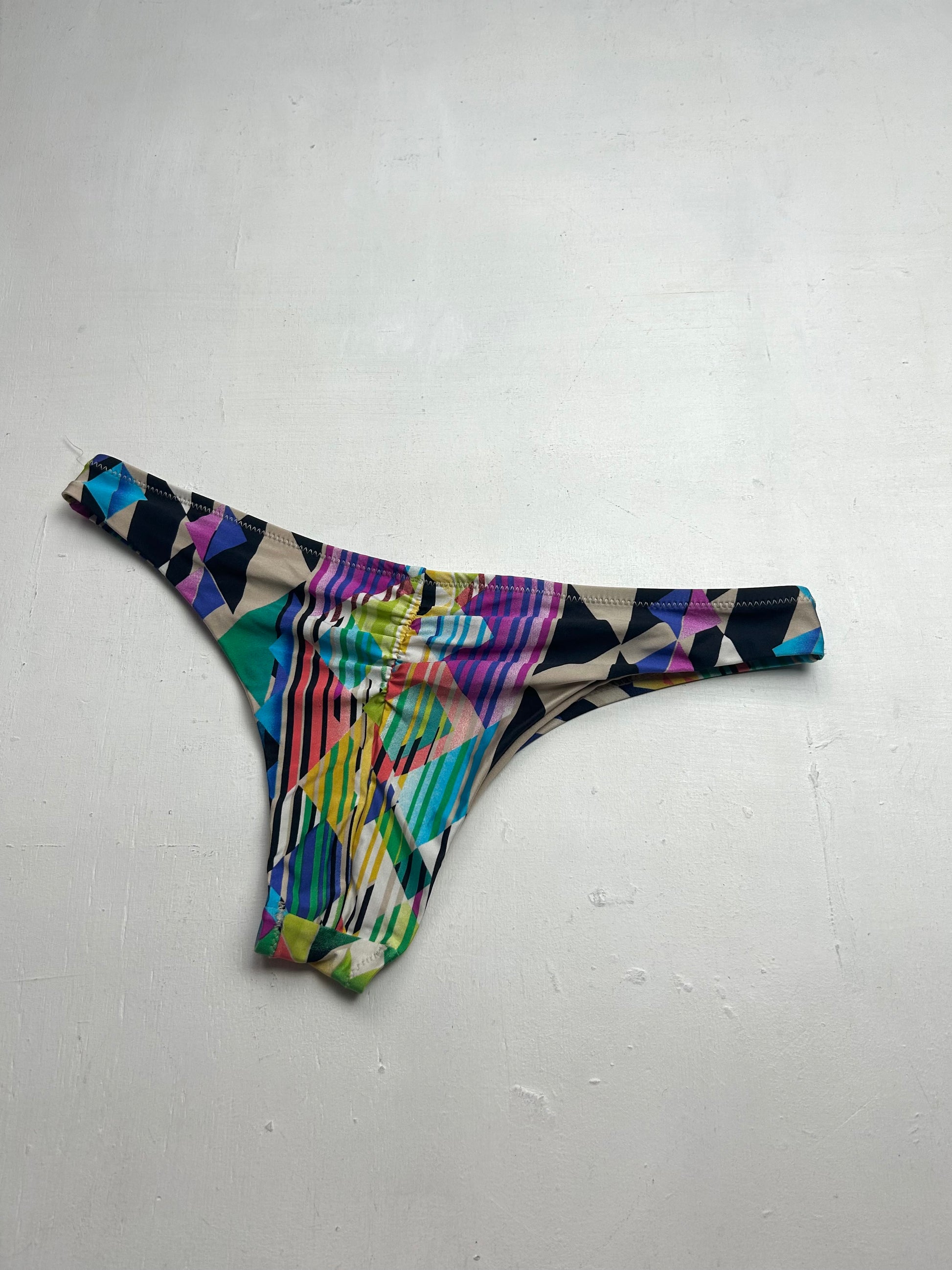 Multicolor graphic print bikini brazilian thong bottom (S)