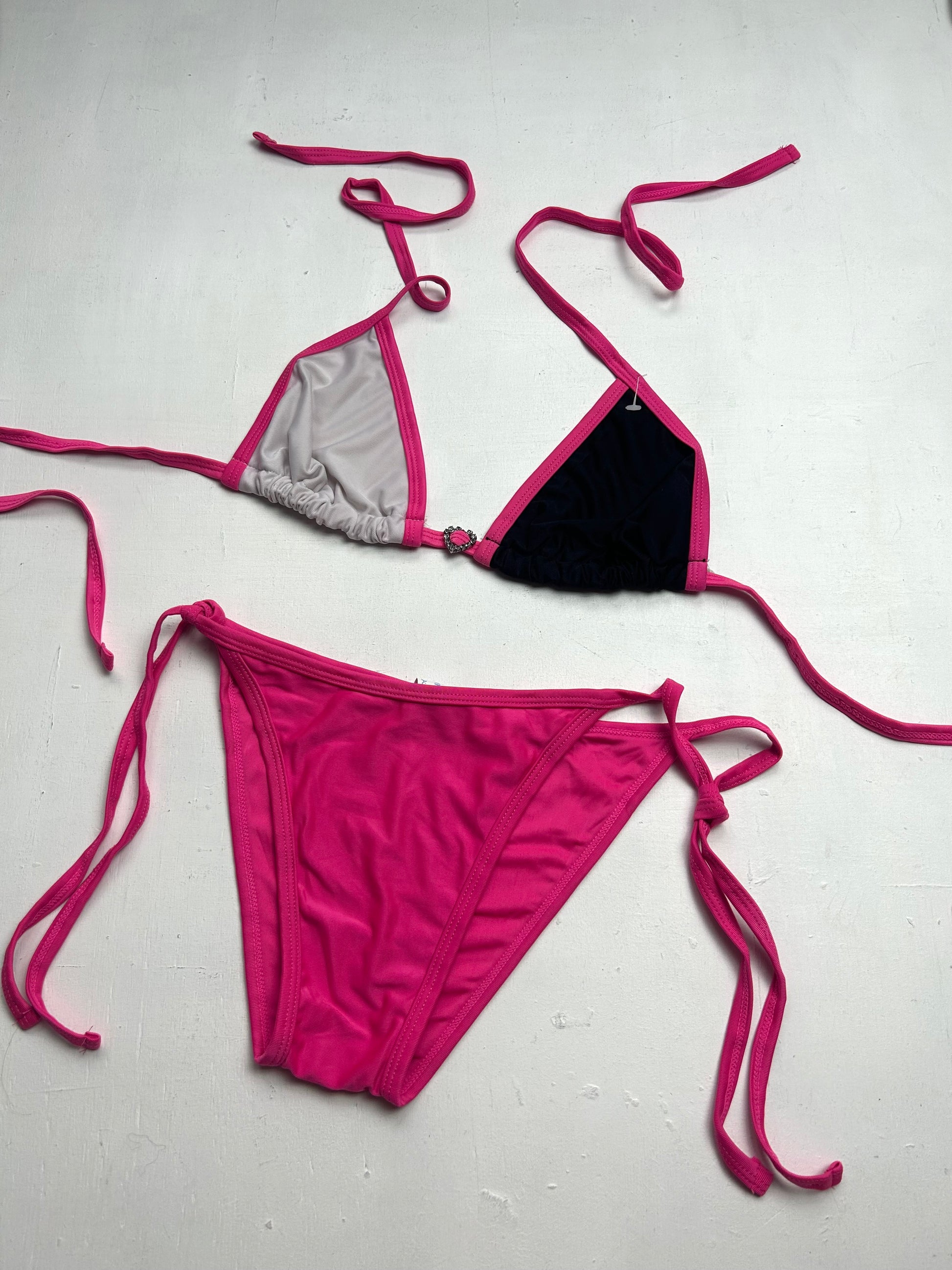 Pink adjustable strass pendant bikini set (M)