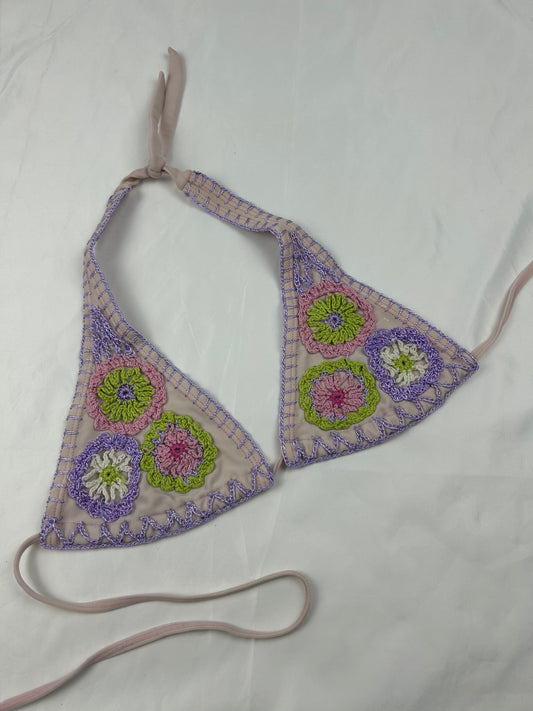 Lilac embroidered bikini top (S/M)