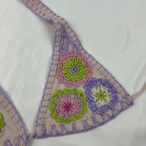 Lilac embroidered bikini top (S/M)