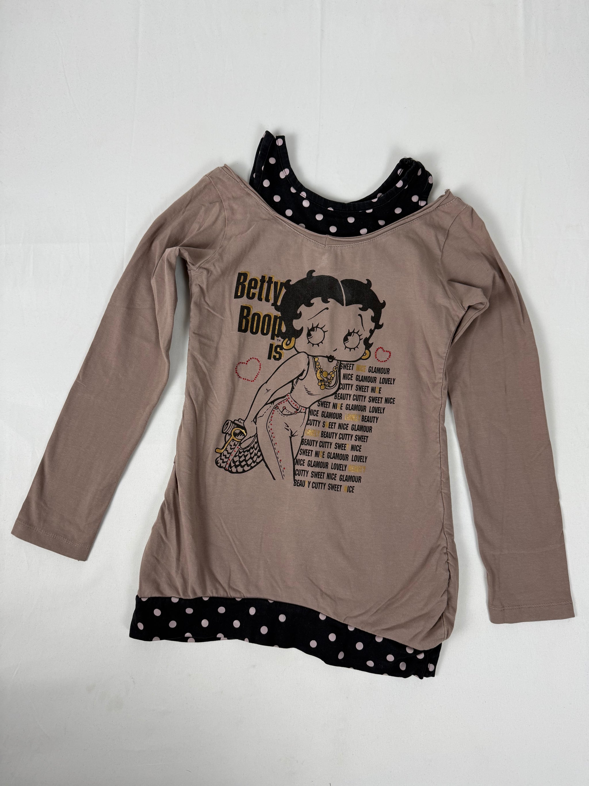 Brown 2 in 1 graphic long sleeves top (S)