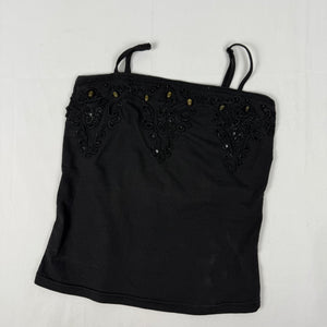Black embroidered pearls cami top (S)