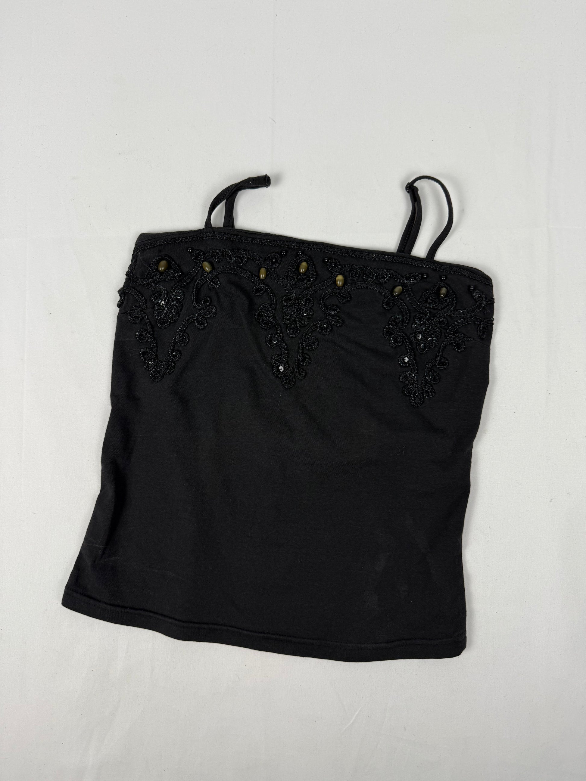 Black embroidered pearls cami top (S)