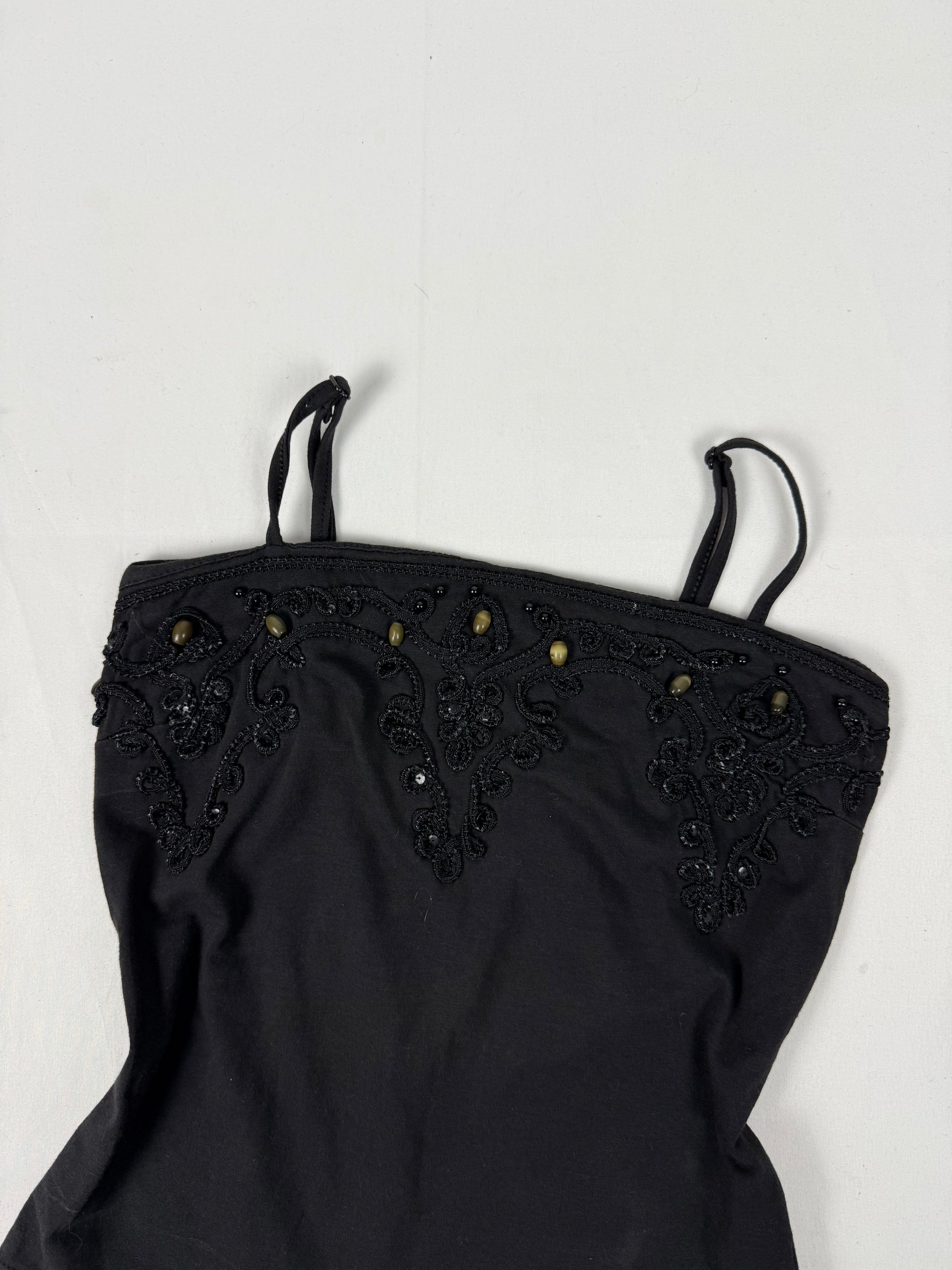 Black embroidered pearls cami top (S)