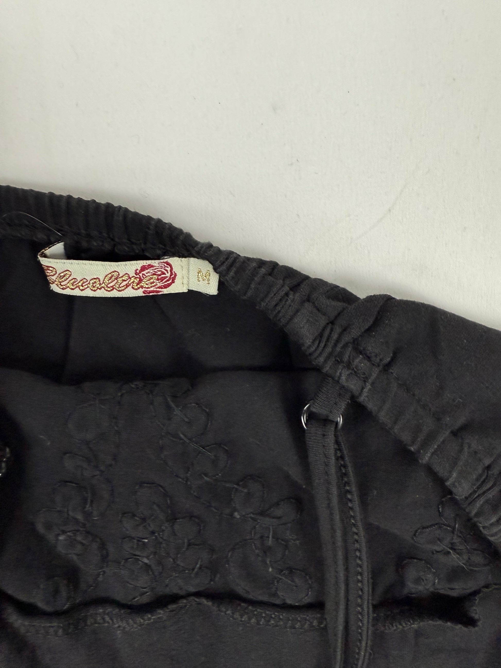 Black embroidered pearls cami top (S)